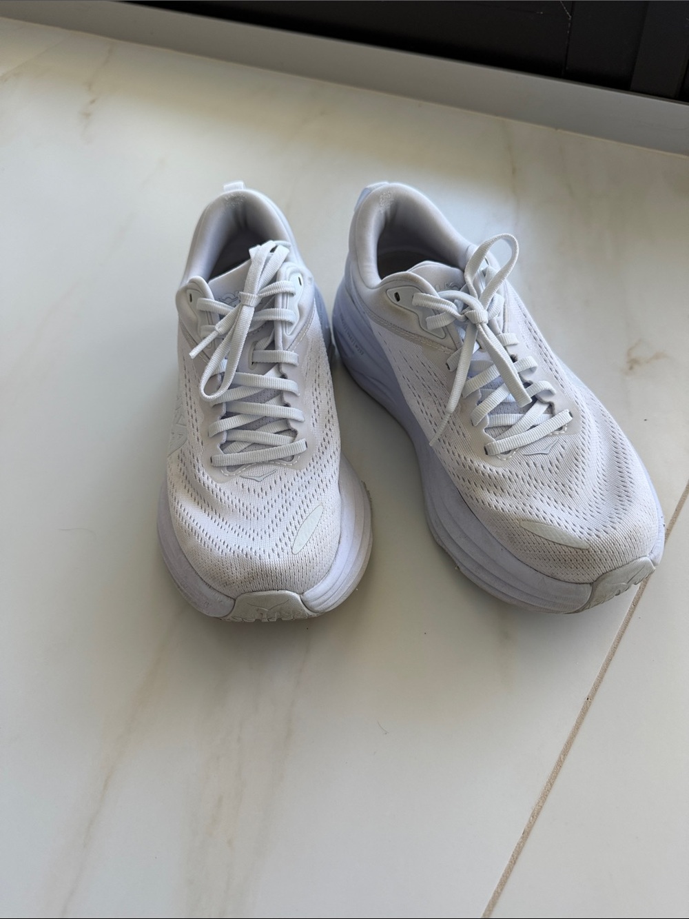 HOKA  Bondi 8 Women's White Athletic Sneakers - Breathable Running Shoes Size 8
